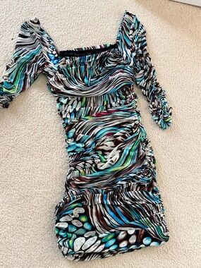 VENUS Multicolor Ruched Off-Shoulder Mini Dress